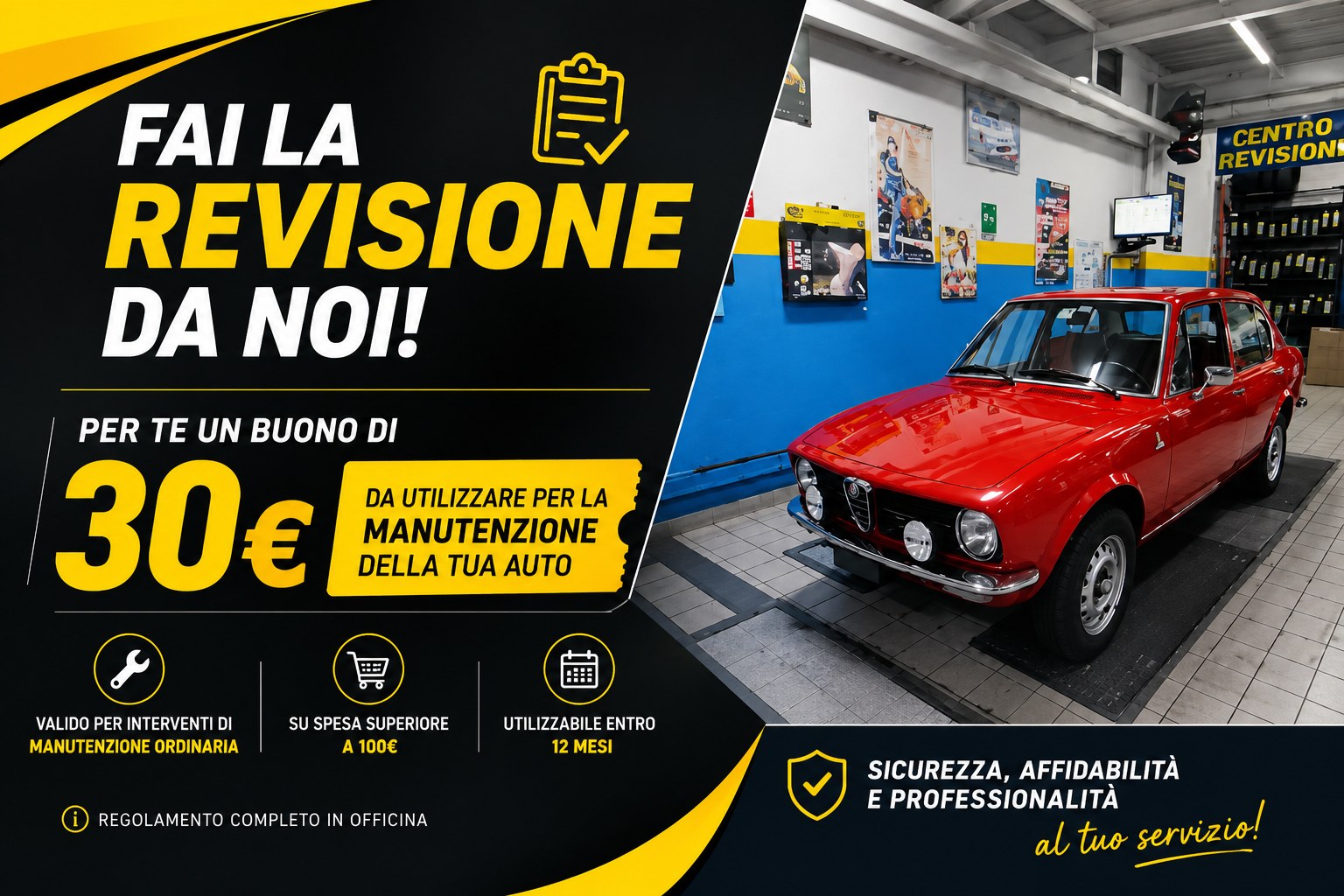 Promozione BCC Motors: effettuando la revisione si riceve un buono da 30 euro utilizzabile per la manutenzione ordinaria dell'auto, su una spesa superiore a 100 euro ed entro 12 mesi